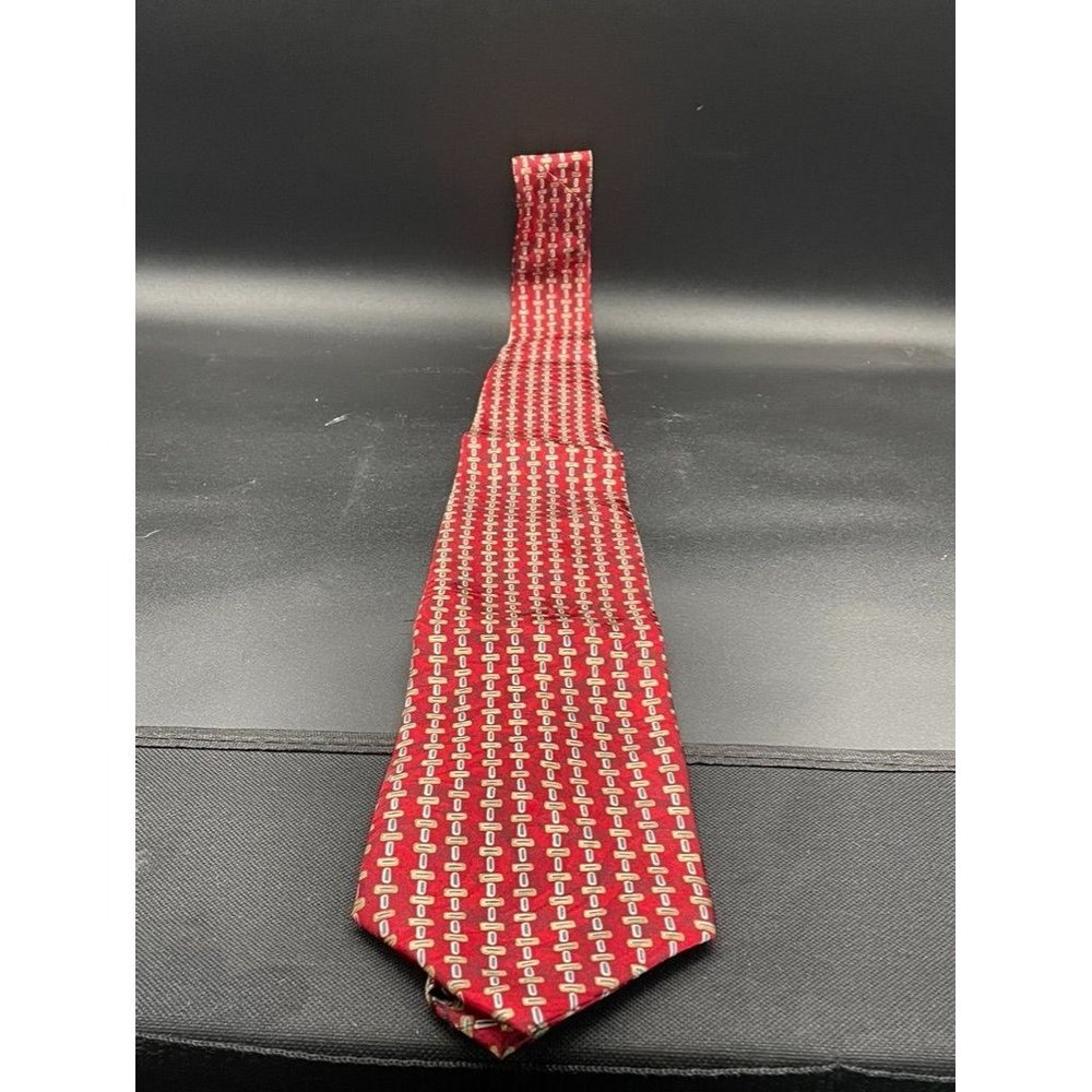 Studio Red Gold White Brown Rectangle Pattern 100% Polyester Men's Tie L 57 In.